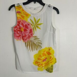 Sfera  Casual Floral Print Sleeveless Blouse Top White Yellow Pink Women's M